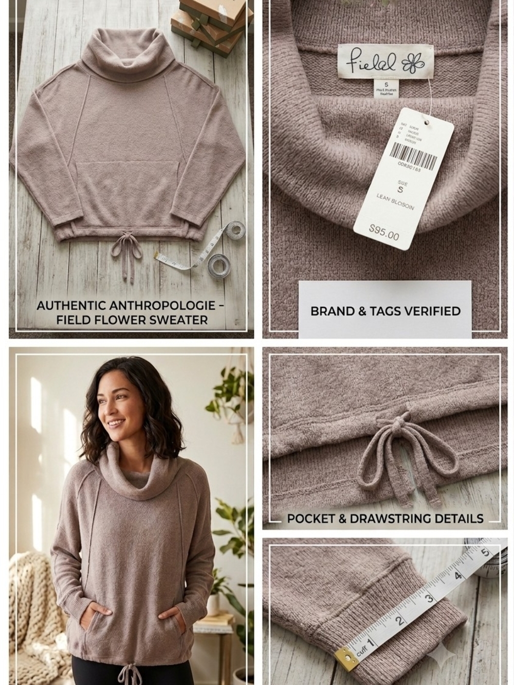 Anthropologie Field Flower Drawstring Turtleneck Sweater - Lean Blossom